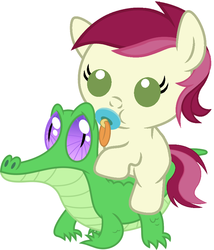 Size: 786x917 | Tagged: safe, artist:red4567, gummy, roseluck, alligator, earth pony, pony, g4, baby, baby pony, cute, pacifier, ponies riding gators, riding, show accurate