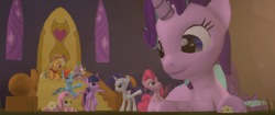 Size: 3440x1440 | Tagged: safe, artist:php34, applejack, fluttershy, pinkie pie, rainbow dash, rarity, spike, starlight glimmer, twilight sparkle, alicorn, pony, g4, 3d, giant pony, giant starlight glimmer, giantess, lookiwastiredokay, macro, mane six, source filmmaker, twilight sparkle (alicorn)