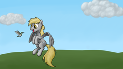 Size: 1600x900 | Tagged: safe, artist:bill-the-pony, derpy hooves, hummingbird, pegasus, pony, g4, female, mare, solo