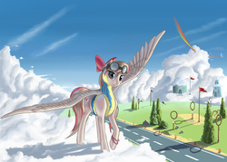Size: 3150x2256 | Tagged: safe, artist:lightly-san, angel wings, rainbow dash, pegasus, pony, g4, top bolt, academy, clothes, female, goggles, high res, looking at you, make a wish foundation, mare, raised hoof, solo focus, wonderbolt trainee uniform
