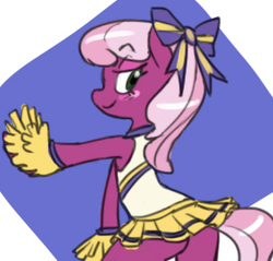 Size: 283x271 | Tagged: safe, artist:nauth, cheerilee, earth pony, pony, g4, bedroom eyes, blushing, bow, butt, cheerileeder, cheerleader, clothes, doodle, female, flowerbutt, hair bow, mare, plot, smiling, solo, teacher