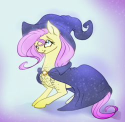 Size: 1720x1680 | Tagged: safe, artist:eternalsubscriber, fluttershy, g4, cape, chest fluff, clothes, female, hat, solo, witch hat