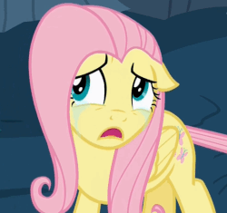 Size: 524x492 | Tagged: safe, screencap, fluttershy, changeling, pony, g4, season 6, to where and back again, animated, crying, crying flutterlings, disguise, disguised changeling, fake fluttershy, female, flutterling, gif, loop, solo