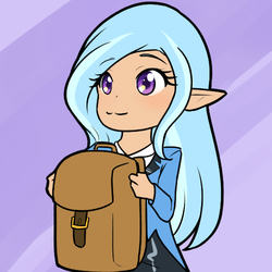 Size: 500x500 | Tagged: safe, artist:jonfawkes, trixie, human, g4, to where and back again, :3, backpack, chibi, clothes, cute, diatrixes, elf ears, female, humanized, solo, to saddlebags and back again, unicorns as elves