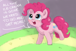 Size: 1334x896 | Tagged: safe, artist:buttersprinkle, pinkie pie, earth pony, pony, g4, blushing, carpet, cute, dialogue, diapinkes, female, looking up, open mouth, smiling, solo, talking to viewer, text