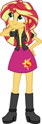 Size: 1574x4621 | Tagged: safe, artist:ephemeralpegasus, sunset shimmer, equestria girls, g4, alternate universe, boots, clothes, cute, cutie mark on clothes, female, high heel boots, high heels, high res, jacket, leather jacket, skirt, solo