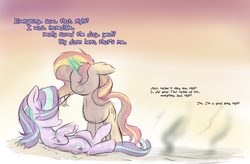 Size: 1280x842 | Tagged: safe, artist:heir-of-rick, starlight glimmer, sunset shimmer, pony, unicorn, g4, crying, dialogue, discussion in the comments, duo, feels, magic, sketchy, smoke, sunset vs starlight debate