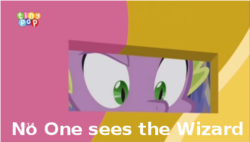 Size: 430x245 | Tagged: safe, edit, edited screencap, screencap, spike, changeling, dragon, g4, season 6, to where and back again, crossover, door, fake spike, male, solo, the wizard of oz, wingless spike