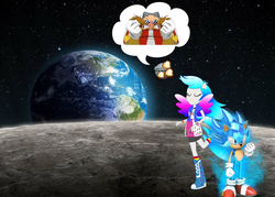 Size: 2100x1500 | Tagged: safe, artist:trungtranhaitrung, rainbow dash, equestria girls, g4, crossover, death egg, doctor eggman, dragon ball, dragon ball super, dragon ball z, earth, explosion, male, moon, sonic the hedgehog, sonic the hedgehog (series), space, super saiyan blue