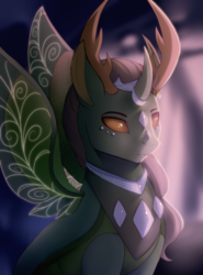 Size: 2000x2700 | Tagged: safe, alternate version, artist:evehly, thorax, changedling, changeling, g4, to where and back again, alternate design, high res, king thorax, lidded eyes, male, sitting, solo, spread wings