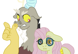 Size: 850x596 | Tagged: safe, artist:zuzuzuzi, discord, fluttershy, g4, floppy ears, male, mind control, ms paint, open mouth, simple background, swirly eyes, white background