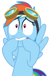 Size: 1978x3022 | Tagged: safe, artist:sketchmcreations, rainbow dash, g4, top bolt, female, goggles, scared, simple background, solo, transparent background, vector, worried