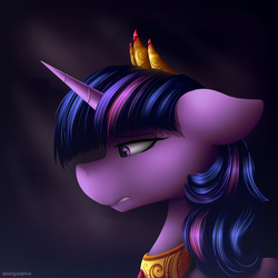 Size: 3000x3000 | Tagged: safe, artist:spirit-dude, twilight sparkle, alicorn, pony, g4, female, floppy ears, high res, immortality blues, looking down, regalia, sad, solo, twilight sparkle (alicorn), twilight will outlive her friends