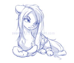 Size: 800x684 | Tagged: safe, artist:sverre93, fluttershy, g4, female, floppy ears, looking away, monochrome, pouting, prone, simple background, solo, unshorn fetlocks, watermark, white background