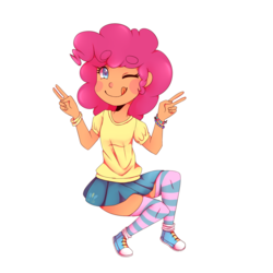 Size: 2000x2000 | Tagged: safe, artist:missmeower, pinkie pie, human, g4, clothes, converse, female, high res, humanized, shoes, socks, solo, striped socks