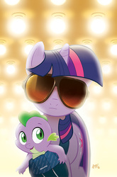 Size: 755x1147 | Tagged: safe, artist:tony fleecs, idw, spike, twilight sparkle, g4, spoiler:comic, spoiler:comic40, baby spike, cover, female, filly, filly twilight sparkle, glasses, hot topic, mama twilight, parody, reference, the hangover, younger