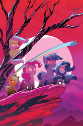 Size: 659x1000 | Tagged: safe, artist:tony fleecs, idw, applejack, fluttershy, pinkie pie, rainbow dash, rarity, twilight sparkle, alicorn, pony, g4, ponies of dark water, spoiler:comic, spoiler:comic44, cover, flying, mane six, no logo, red eyes, textless, twilight sparkle (alicorn), tyrant sparkle