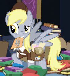 Size: 466x509 | Tagged: safe, screencap, derpy hooves, pegasus, pony, g4, to where and back again, animated, book, female, gif, loop, mare, solo