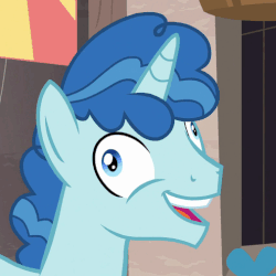 Size: 506x507 | Tagged: safe, screencap, party favor, pony, unicorn, g4, to where and back again, animated, derp, gif, i didn't listen, laughing, loop, male, open mouth, smiling, solo, stallion, wide eyes