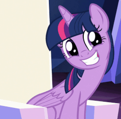 Size: 510x503 | Tagged: safe, screencap, twilight sparkle, alicorn, pony, g4, to where and back again, animated, cute, eye shimmer, female, gif, grin, loop, smiling, solo, twiabetes, twilight sparkle (alicorn)
