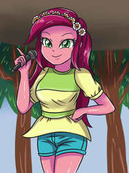 Size: 2598x3472 | Tagged: safe, artist:sumin6301, gloriosa daisy, equestria girls, g4, my little pony equestria girls: legend of everfree, clothes, female, high res, looking at you, microphone, shorts, smiling, solo