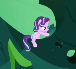 Size: 379x342 | Tagged: safe, screencap, starlight glimmer, pony, g4, season 6, to where and back again, animated, chrysalis' throne, female, gif, loop, rock, solo