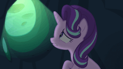 Size: 902x508 | Tagged: safe, screencap, queen chrysalis, starlight glimmer, changeling, changeling queen, g4, season 6, to where and back again, animated, female, gif