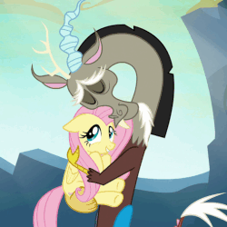 Size: 507x507 | Tagged: safe, screencap, discord, fluttershy, g4, to where and back again, animated, cuddling, cute, discute, gif, hug, loop, shipping fuel, snuggling
