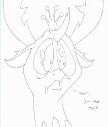 Size: 1024x1202 | Tagged: safe, artist:fluffygriffonbutt, thorax, changedling, changeling, g4, to where and back again, bust, dialogue, king thorax, lineart, male, solo, surprised, talking