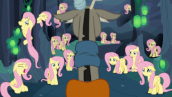 Size: 902x508 | Tagged: safe, screencap, discord, fluttershy, changeling, g4, to where and back again, animated, crying, crying flutterlings, disguise, disguised changeling, fake fluttershy, gif, loop