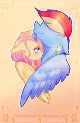 Size: 1500x2300 | Tagged: safe, artist:gnidagovnida, fluttershy, rainbow dash, pegasus, pony, g4, beard, blushing, chest fluff, facial hair, female, floppy ears, half r63 shipping, male, nuzzling, rainbow blitz, rule 63, ship:flutterblitz, ship:flutterdash, shipping, smiling, straight