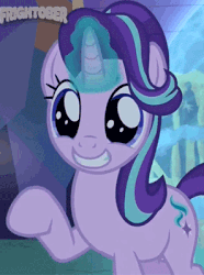 Size: 297x400 | Tagged: safe, screencap, starlight glimmer, pony, unicorn, g4, season 6, to where and back again, animated, cropped, cute, dilated pupils, eye shimmer, female, force field, gif, glimmerbetes, glowing horn, grin, happy, horn, magic, mare, raised hoof, smiling, solo, squee, wide eyes