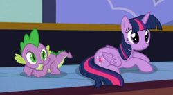 Size: 1259x690 | Tagged: safe, screencap, spike, twilight sparkle, alicorn, pony, g4, to where and back again, smiling, twilight sparkle (alicorn)