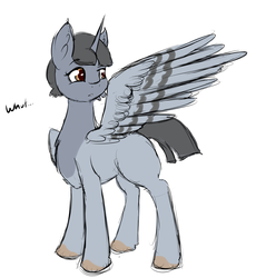 Size: 2401x2610 | Tagged: safe, artist:otpl, oc, oc only, oc:peep, alicorn, bird, bird pone, pigeon, pony, confused, frown, high res, lidded eyes, looking back, raised eyebrow, simple background, solo, spread wings, white background
