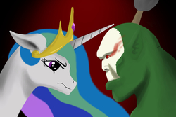 Size: 2400x1600 | Tagged: safe, artist:deathalchemist94, princess celestia, orc, g4, crossover, ner'zhul, warcraft