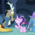 Size: 502x502 | Tagged: safe, screencap, discord, starlight glimmer, trixie, pony, unicorn, g4, to where and back again, animated, female, frown, gif, glare, loop, mare, poking, raised leg, wide eyes