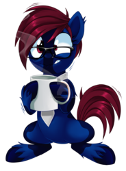 Size: 1600x2174 | Tagged: safe, artist:centchi, oc, oc only, earth pony, pony, coffee, glasses, solo, watermark