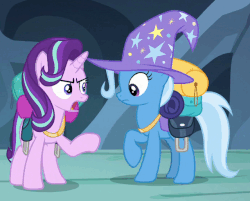 Size: 639x513 | Tagged: safe, screencap, starlight glimmer, trixie, pony, g4, to where and back again, animated, female, gif, jewelry, loop, necklace, poking