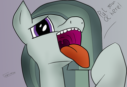Size: 1096x749 | Tagged: safe, artist:tjarvinen, marble pie, pony, g4, bust, female, fetish, imminent vore, maw, mawshot, offscreen character, open mouth, pov, solo, throat, tongue out