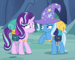 Size: 624x502 | Tagged: safe, screencap, starlight glimmer, trixie, pony, g4, to where and back again, animated, duo, female, gif, hug, jewelry, loop, necklace