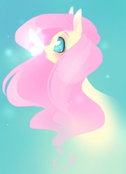 Size: 1725x2368 | Tagged: safe, artist:laitbunny, fluttershy, butterfly, g4, bust, empty eyes, female, heart eyes, insect on nose, looking at something, looking up, no catchlights, portrait, profile, solo, wingding eyes