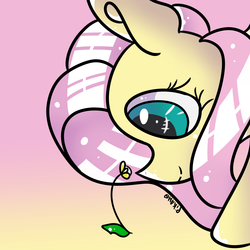 Size: 6890x6890 | Tagged: safe, artist:pikah-choo, fluttershy, g4, absurd resolution, bust, female, flower, gradient background, looking at something, looking down, portrait, profile, solo