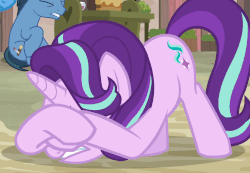 Size: 735x508 | Tagged: safe, screencap, starlight glimmer, pony, unicorn, g4, season 6, to where and back again, animated, anxiety, cowering, face down ass up, female, frightened, gif, gritted teeth, loop, mare, panic attack, ptsd glimmer, scared, shivering