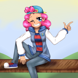 Size: 3000x3000 | Tagged: safe, artist:missmeower, pinkie pie, human, g4, clothes, converse, female, high res, humanized, shoes, sneakers, solo