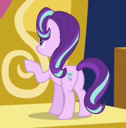 Size: 499x506 | Tagged: safe, screencap, starlight glimmer, pony, unicorn, g4, season 6, to where and back again, animated, butt, female, get, gif, knocking, loop, mare, plot, solo