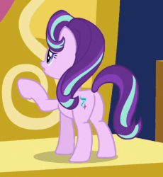 Size: 479x521 | Tagged: safe, screencap, starlight glimmer, pony, g4, to where and back again, animated, butt, female, gif, knocking, loop, mare, plot, solo