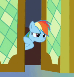 Size: 271x279 | Tagged: safe, screencap, rainbow dash, changeling, g4, to where and back again, animated, disguise, disguised changeling, fake rainbow dash, female, gif, loop, solo, waving