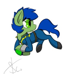 Size: 1800x1800 | Tagged: safe, artist:steam craft, oc, oc only, oc:scotch tape, fallout equestria, fallout equestria: project horizons, clothes, jumpsuit, pipbuck, solo, vault suit