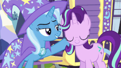 Size: 853x480 | Tagged: safe, screencap, starlight glimmer, trixie, pony, g4, to where and back again, animated, female, gif