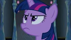 Size: 853x480 | Tagged: safe, screencap, twilight sparkle, alicorn, changeling, pony, to where and back again, animated, disguise, disguised changeling, fake twilight, female, frown, gif, glare, nose wrinkle, sniffing, solo, twilight sparkle (alicorn)